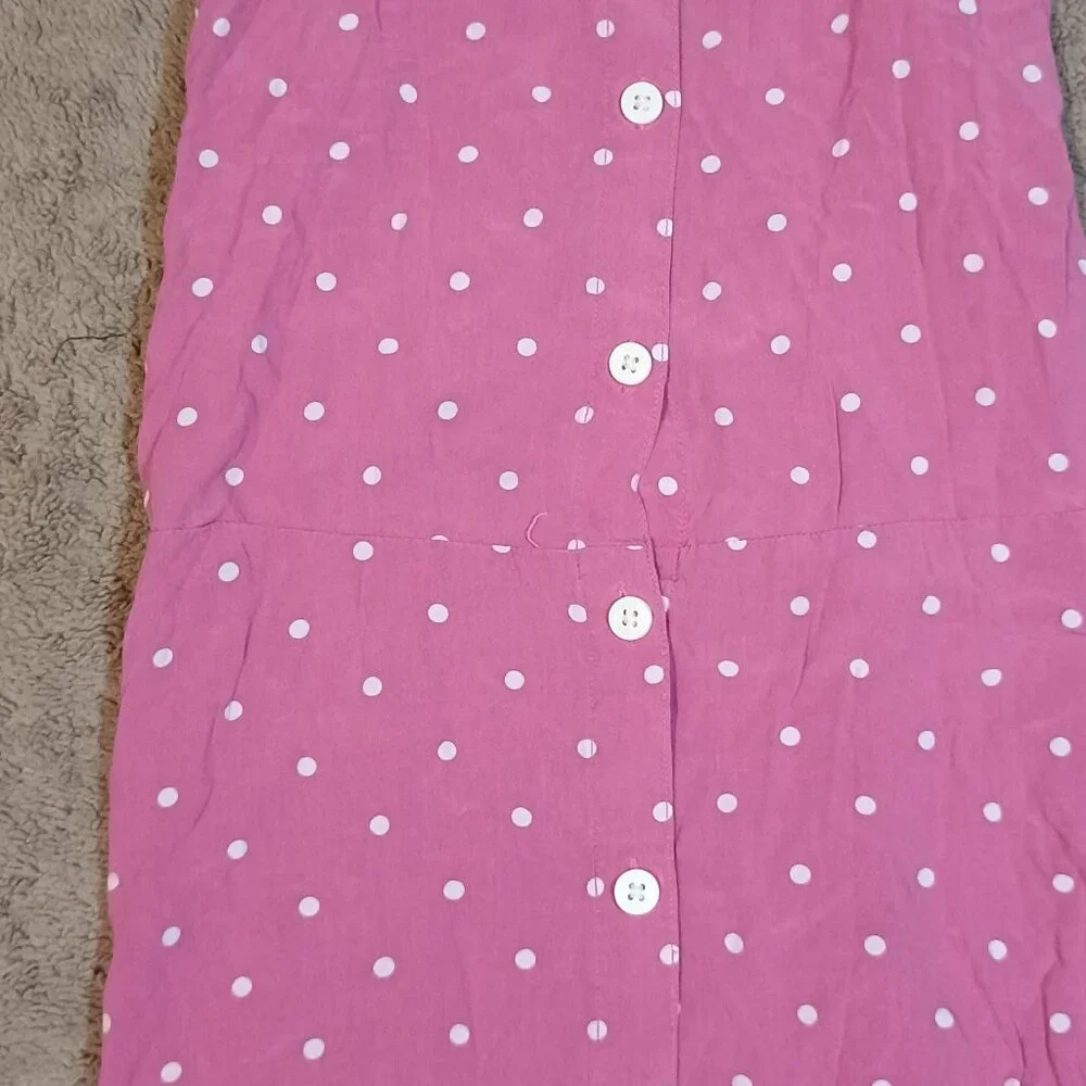 Gap Kids Dress Girls XXL 14-16 Pink White Polka Dot Button Front Tank Strap Sund